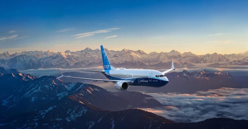 Boeing 737-7 MAX aircraft in flight.