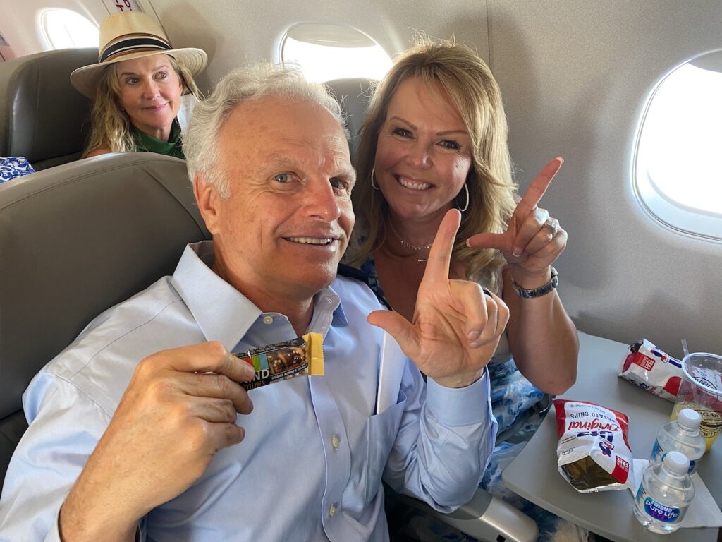 David Neeleman and his wife on the inaugural aboard an E-Jet