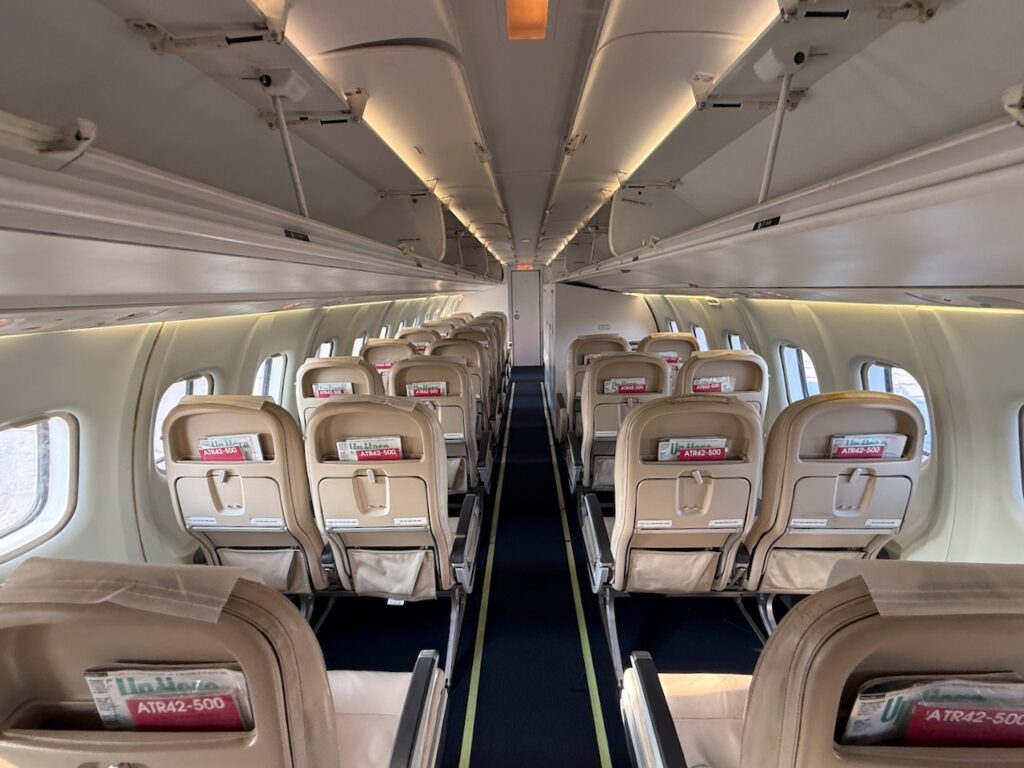 Inside the cabin of the ATR 42-500.