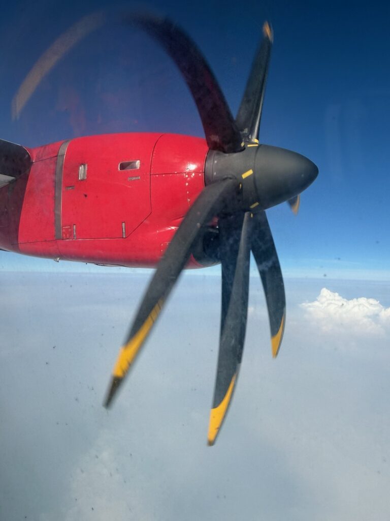 Pratt & Whitney Canada PW127E engine as seen from the aircraft window.