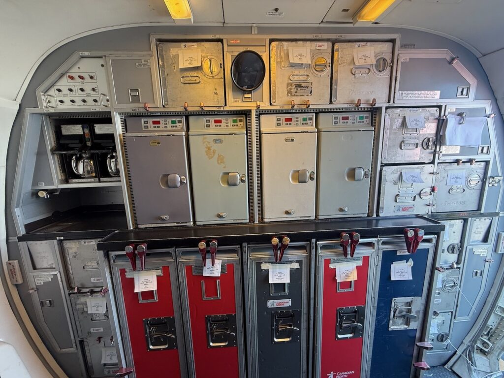 A Boeing 737-300 galley equipped with ovens.