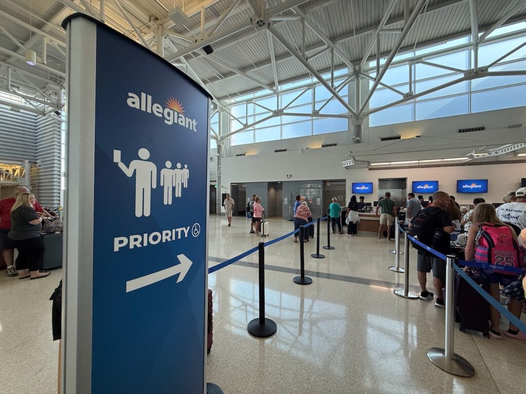 Allegiant priority lane at the airport.