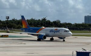 Allegiant aircraft on the runway.