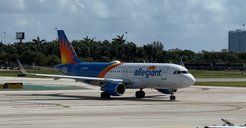 Allegiant aircraft on the runway.
