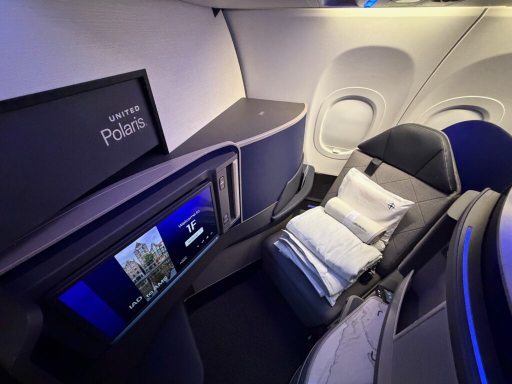 Overhead view of front-row Polaris suite on the A321XLR