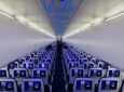 Rows of economy class seats with seatback IFE screens on United Airlines' first A321XLR