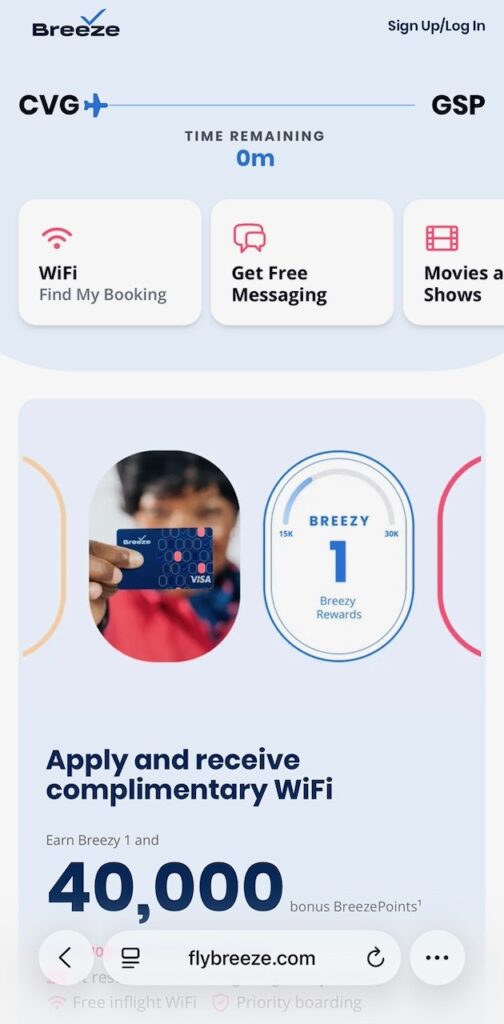 Advertising that shows a card application gets passengers free WiFi. 