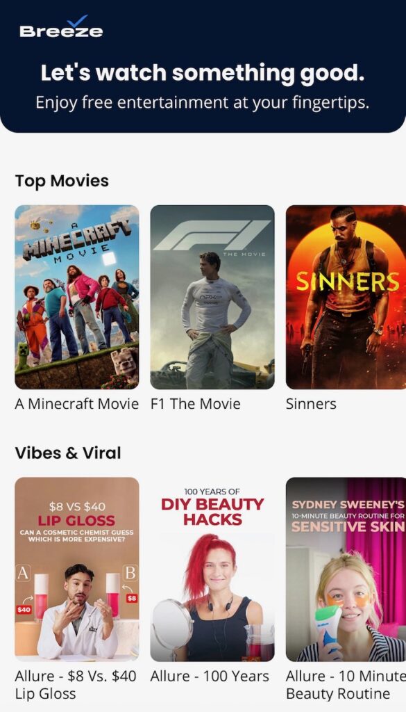 A screenshot of some of the content available to passengers.