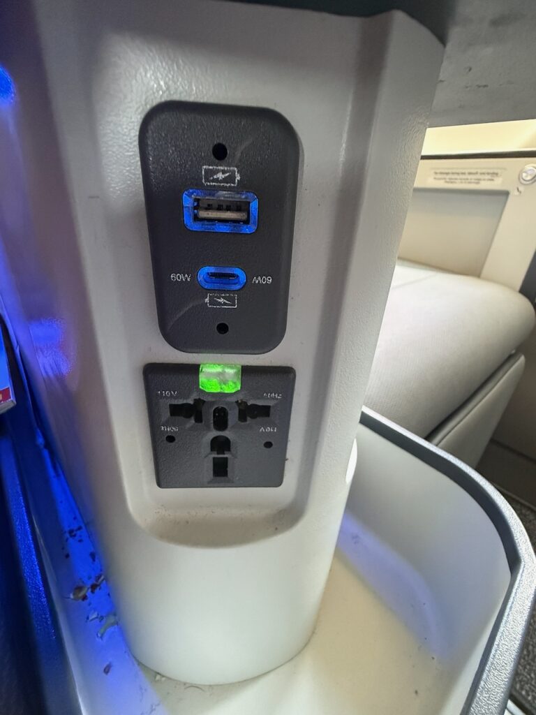 Power port options for first class seating in Breeze's A220.