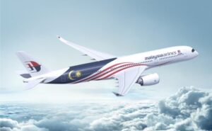 Malaysia Airlines A350 in flight.