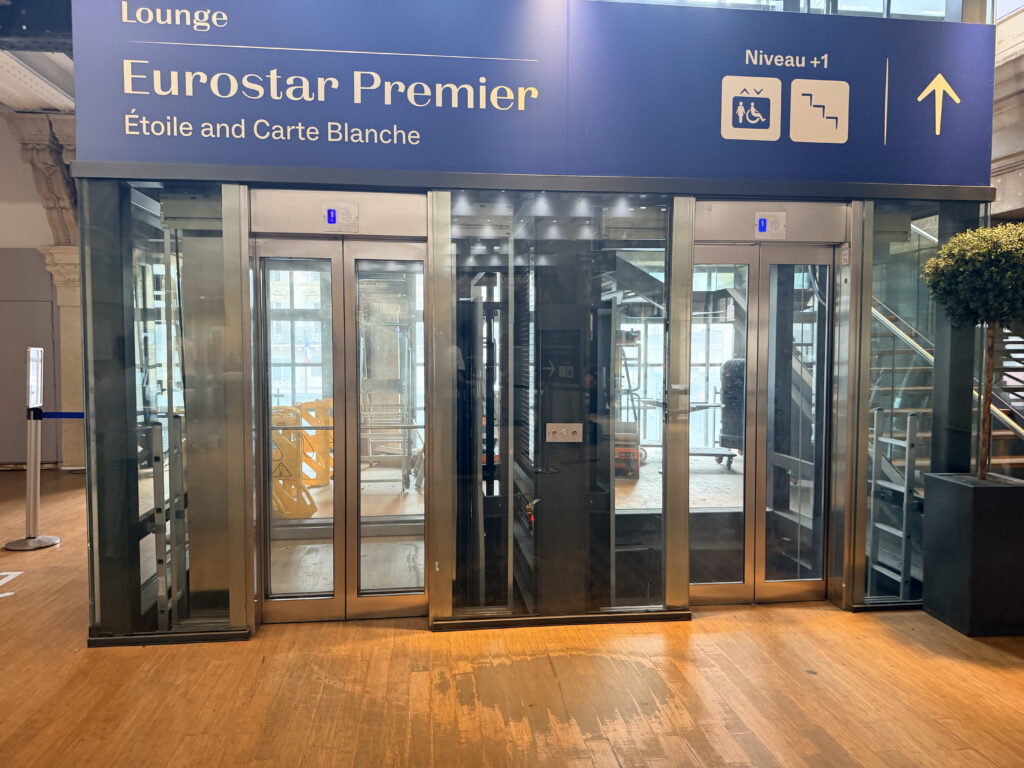 Elevator entrance to the Eurostar Premier Lounge at Paris Gare due Nord.
