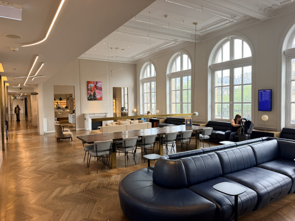 The Eurostar Premier lounge opens to a space that provides various seating options.