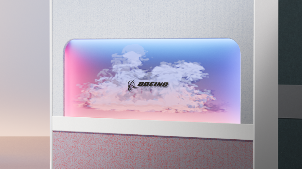 Boeing branding element is made of layers of acrylic