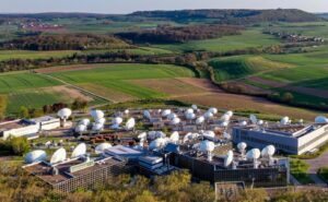 SES satellite dishes at its facility in Betzdorf .