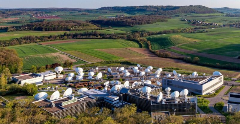 SES satellite dishes at its facility in Betzdorf .