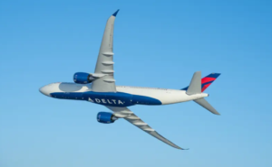 Looking at a Delta aircraft in flight.