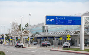 Outside a busy Ontario International Airport.