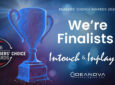 An image of a trophy in blue with the words "We're Finalists!"
