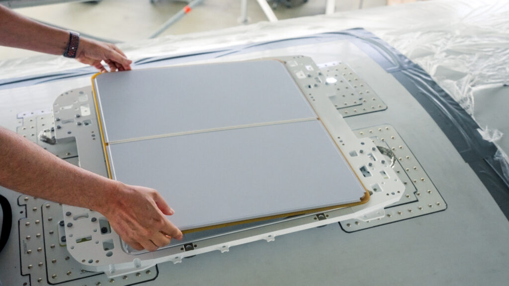 Starlink phased array antenna is installed atop the Lufthansa A320neo