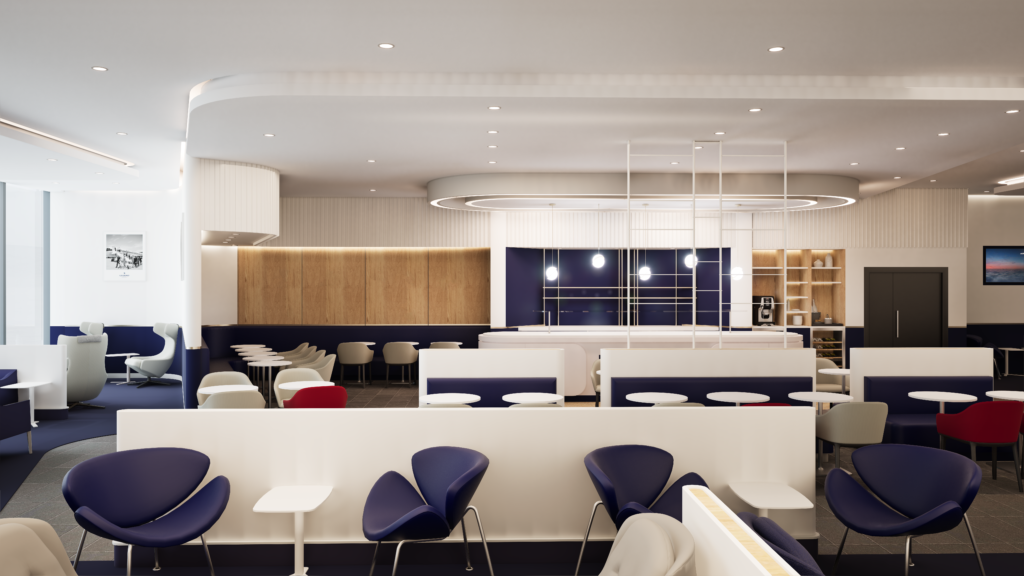 Air France lounge at FRA with various seating options.