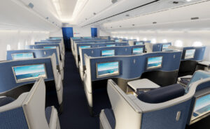 Edelweiss business class cabin on the Airbus A350