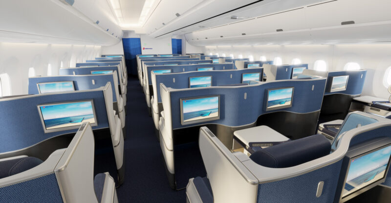 Edelweiss business class cabin on the Airbus A350