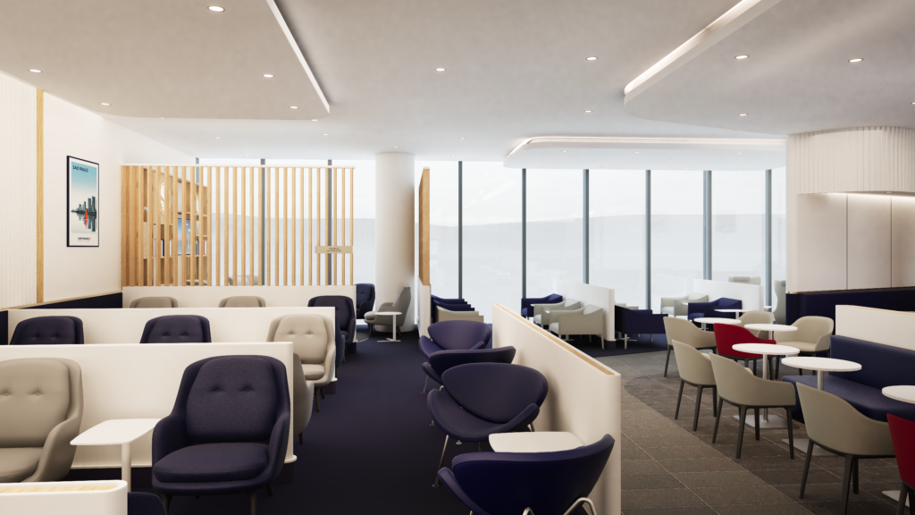 Air France lounge at FRA with various seating options.