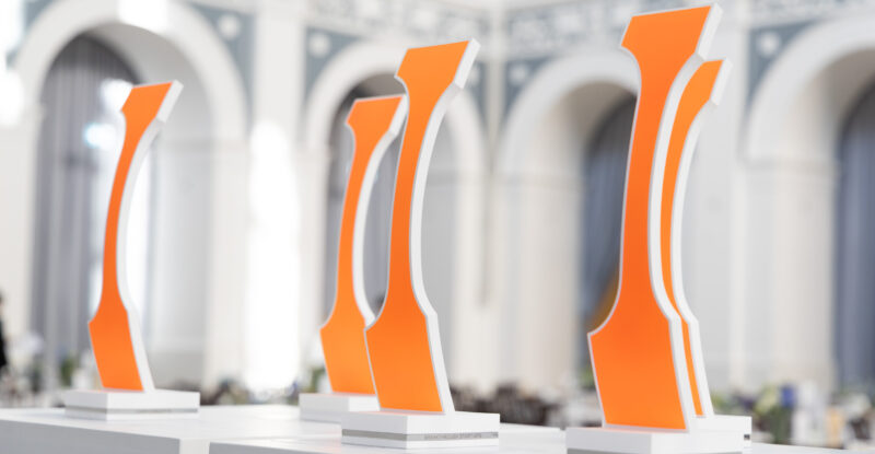 Crystal Cabin Award trophies on a table at the Hamburg Chamber of Commerce
