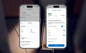 Two mobile devices are displaying the American Airlines app's new feature.