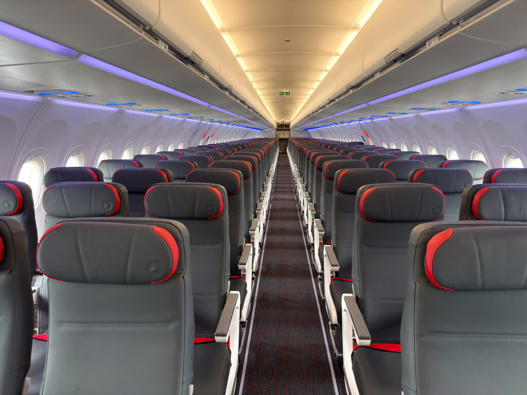 TCI Aircraft Interiors' Epianka Plus economy class seats aboard a Turkish A321