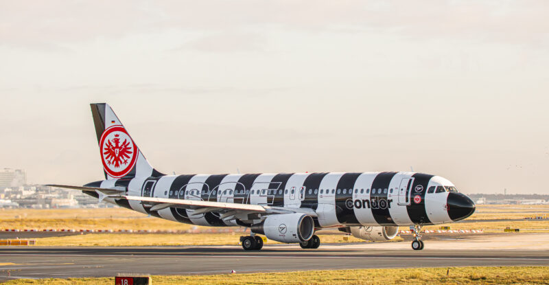 Condor A320ceo named Eintracht Frankfurt on the runway.