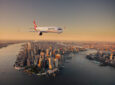 Rendering of a Qantas A350-1000ULR doing a flyover of New York