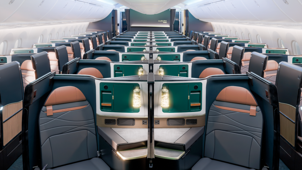 Wide-cabin shot of Aurora Suites on the Alaska 787-10