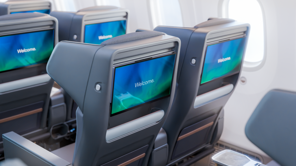 Close up of IFE on Premium Reserve seats on the Alaska 787-10