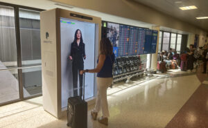 Amelia is being used by a passenger at Boston Logan Airport.