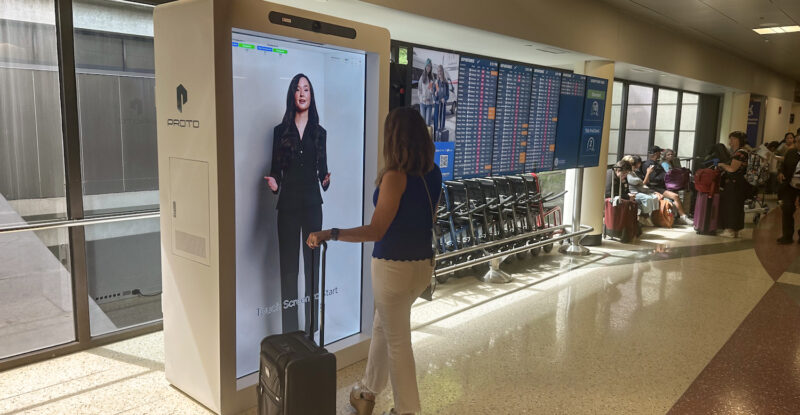 Amelia is being used by a passenger at Boston Logan Airport.