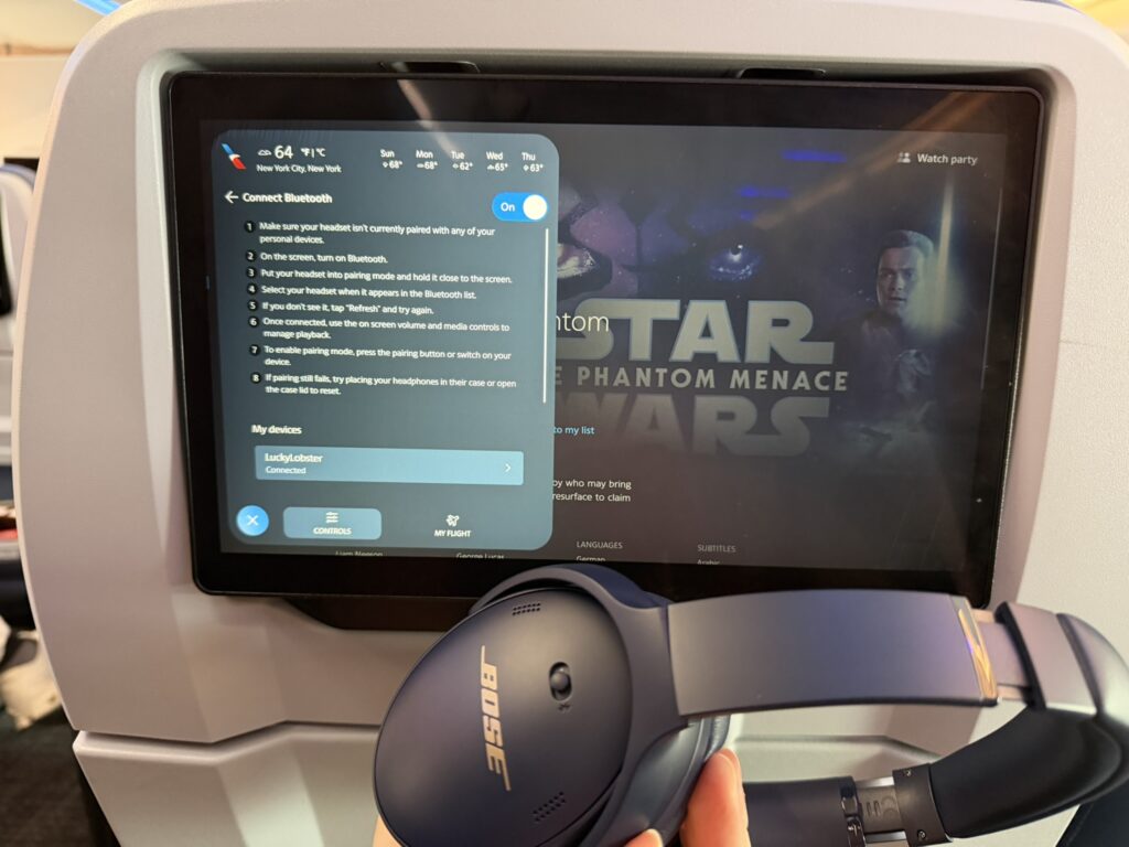 Connecting Bluetooth audio headset with the IFE screen
