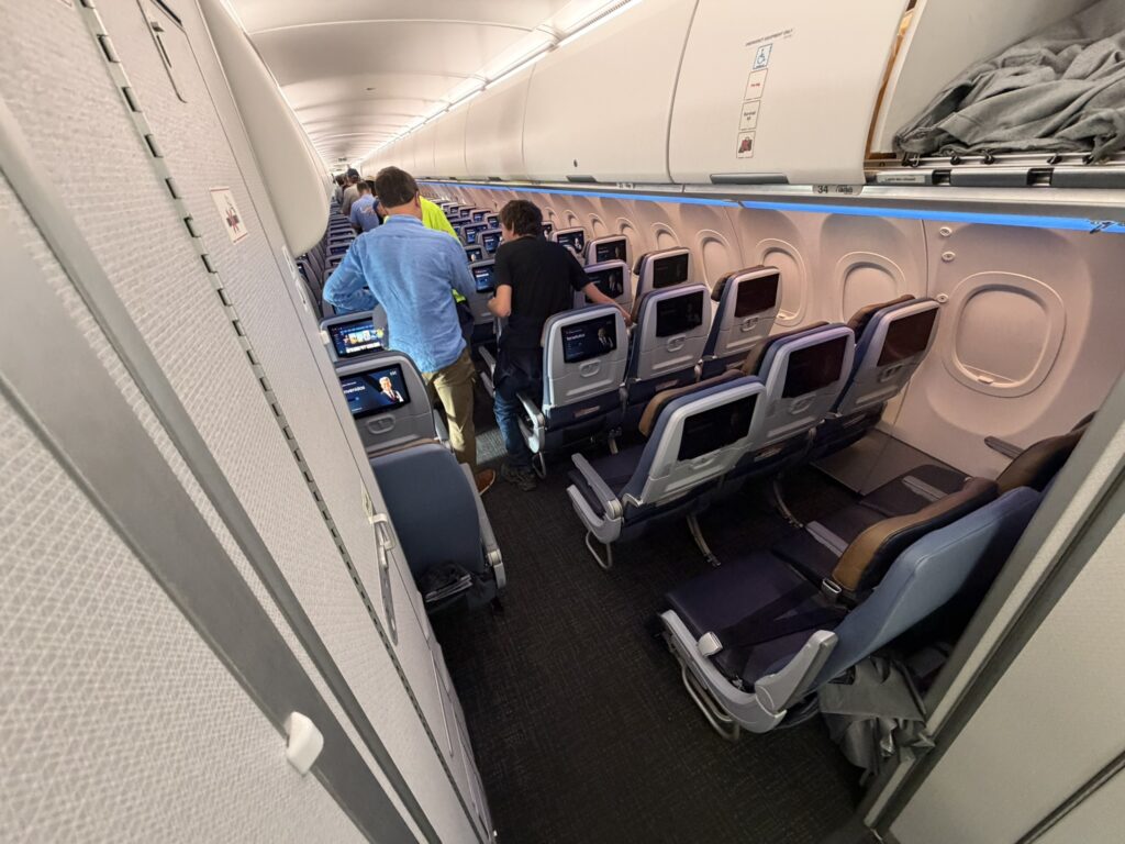 Main Cabin seats as seen from the back of the American A321XLR aircraft