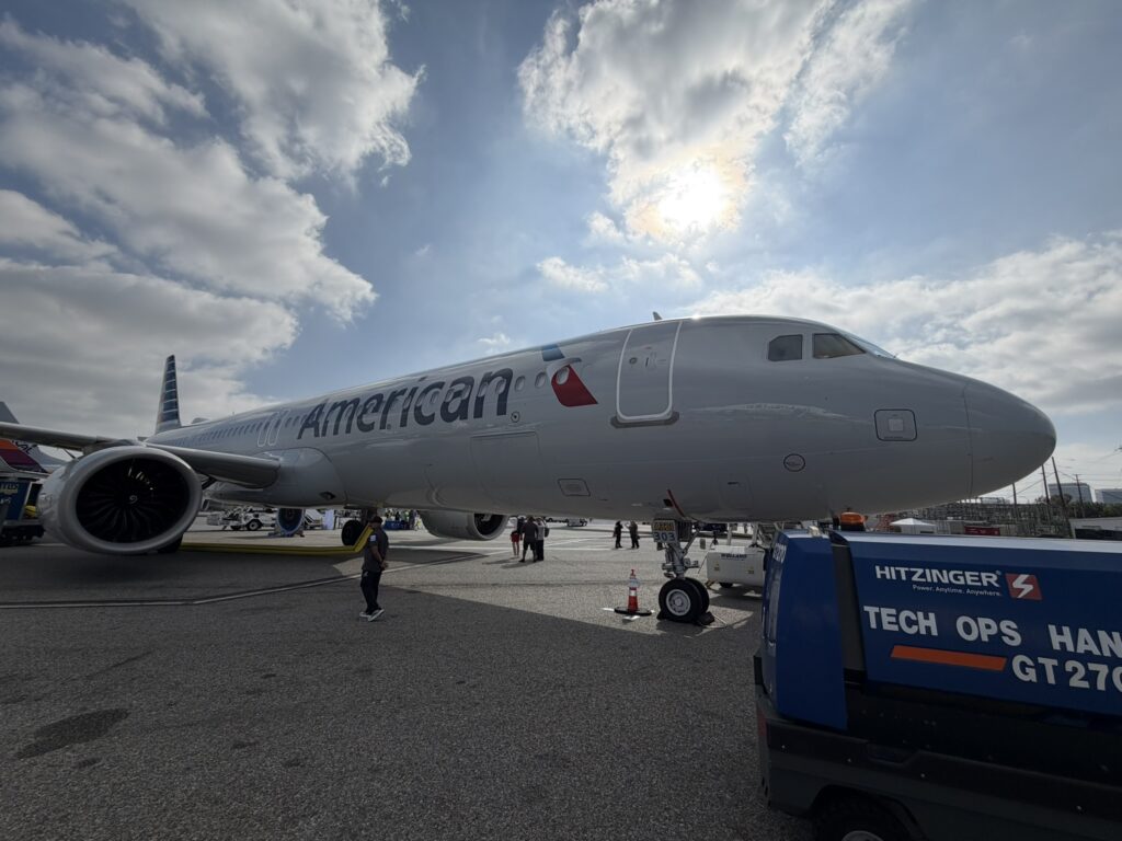 American A321XLR on static display at Cranky Dorkfest
