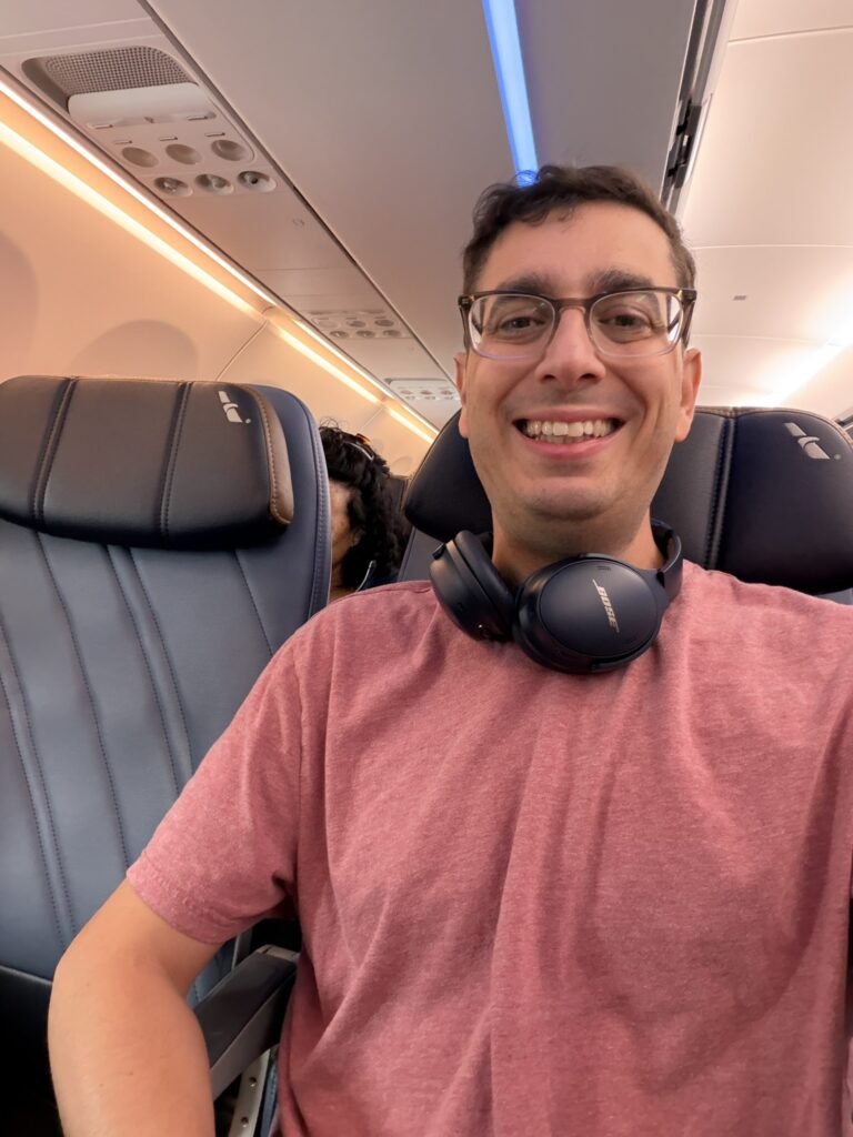 A selfie of the author, Jason Rabinowitz, on the American A321XLR
