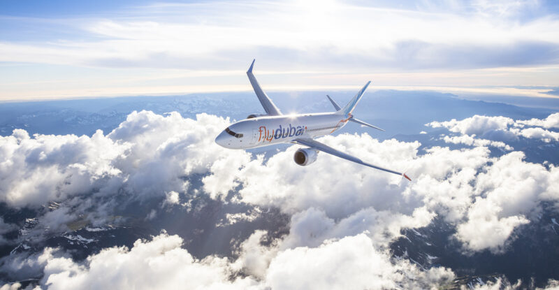 flydubai Boeing 737 MAX 8 photographed on July 26, 2017 from Wolfe Air Aviation’s Learjet 25B.