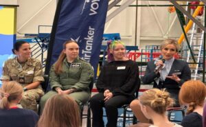 A panel of women speaking at Girls in Aviation Day.