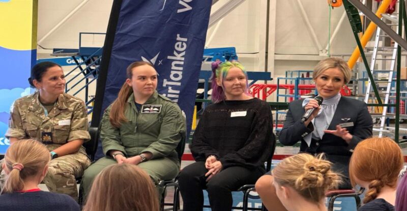 A panel of women speaking at Girls in Aviation Day.