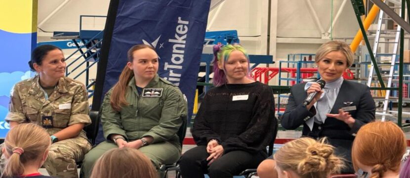 A panel of women speaking at Girls in Aviation Day.