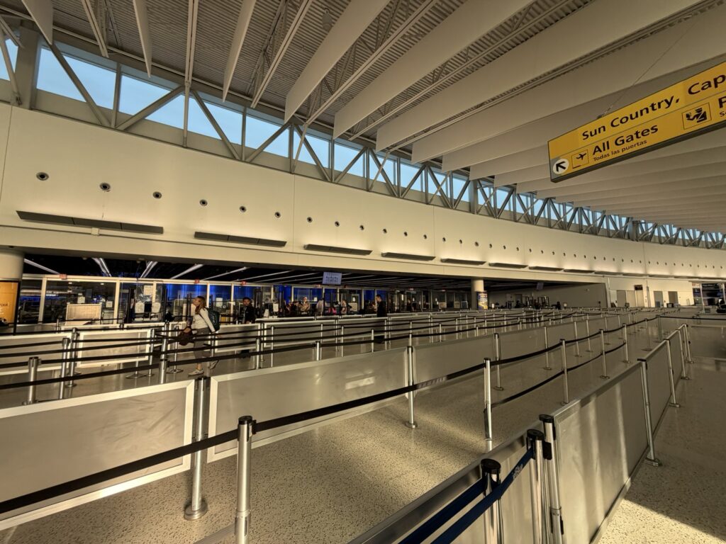 Empty lanes at TSA checkpoint inside New York JFK