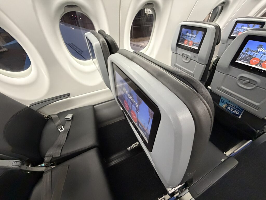 Overhead view of economy class seats on the JetBlue A220