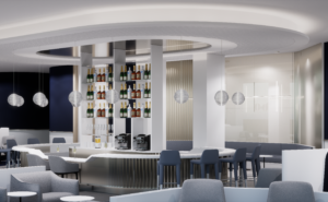 3D rendering of the future Air France lounge at New York-JFK New Terminal One