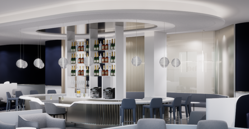 3D rendering of the future Air France lounge at New York-JFK New Terminal One