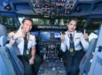 Malaysia Airlines pilots in the cockpit.
