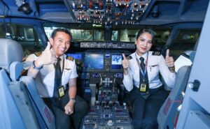 Malaysia Airlines pilots in the cockpit.